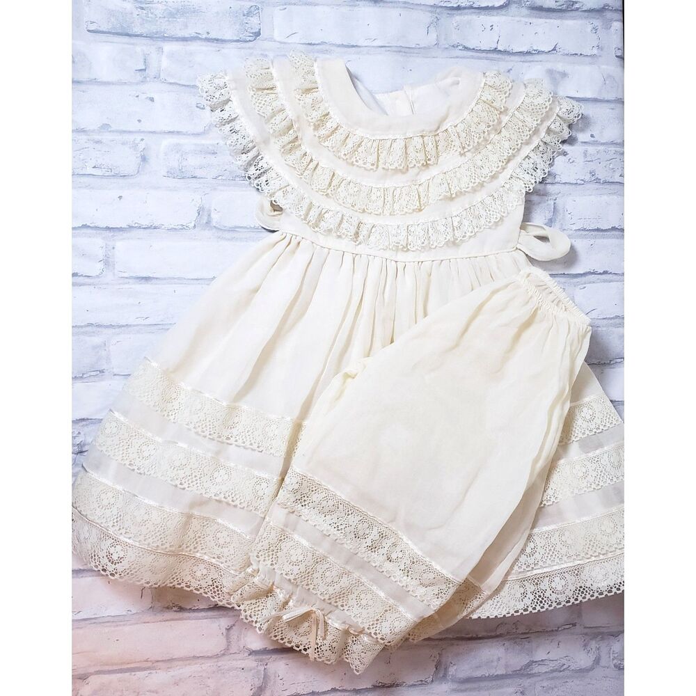 Vintage 1950's Victorian Lace Ruffle Dress With Under Bloomers